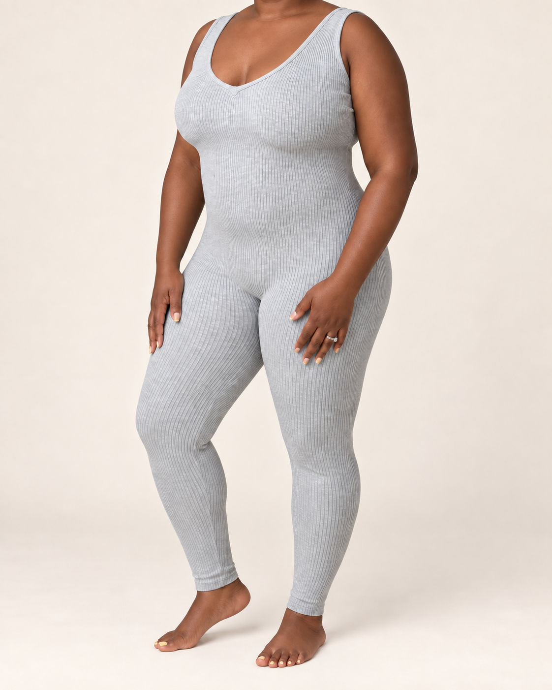 The Becoming Deep-V Ribbed Jumpsuit