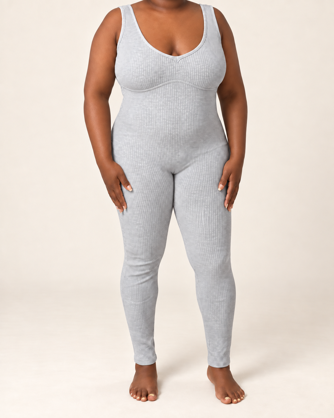 The Becoming Deep-V Ribbed Jumpsuit