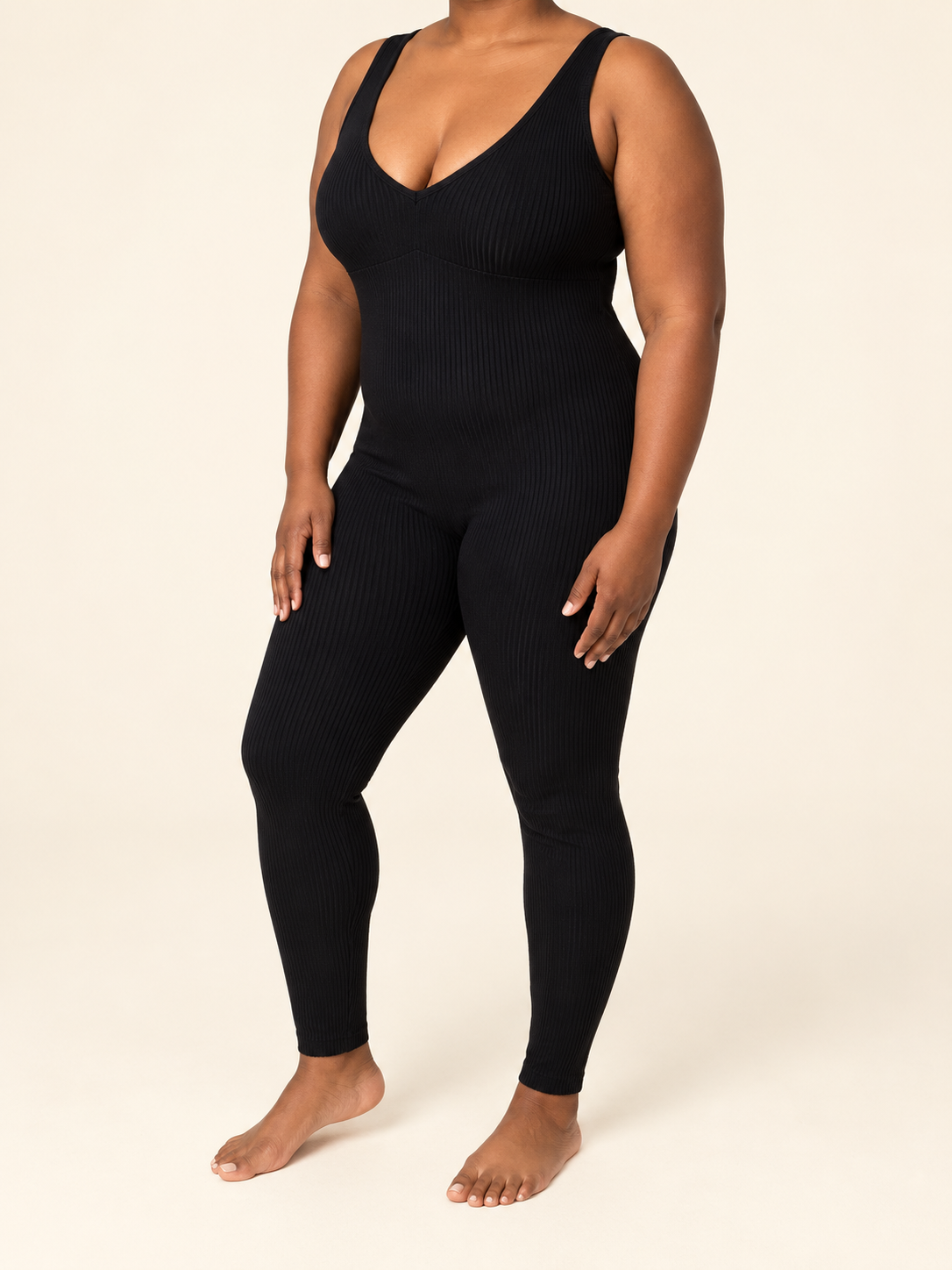The Becoming Deep-V Ribbed Jumpsuit