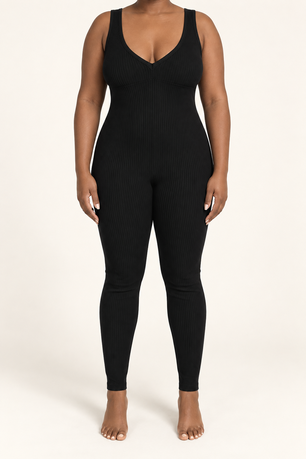The Becoming Deep-V Ribbed Jumpsuit